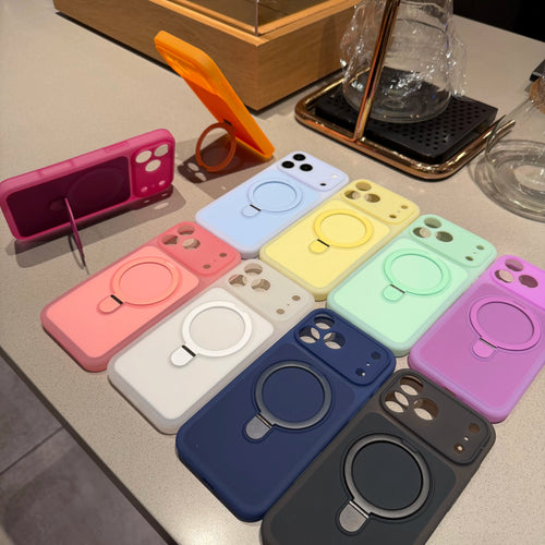 Fashion Candy Magnetic For Magsafe Wireless Charge Case For iPhone 17 16 15 Pro Max 360 Stand Holder Armor Cover